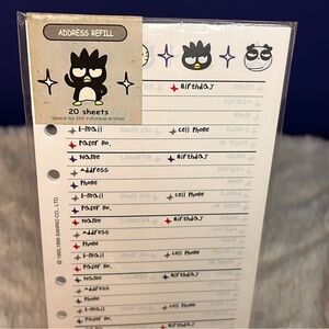 Vintage RARE Badtz Maru Sanrio Phone Address Refill Paper, Sz A6, LV MM
